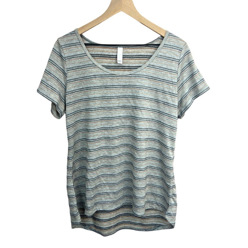 LulaRoe Gray Stripe T Shirt Short Sleeve Tee Size Large